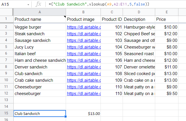 1.vlookup google sheets example