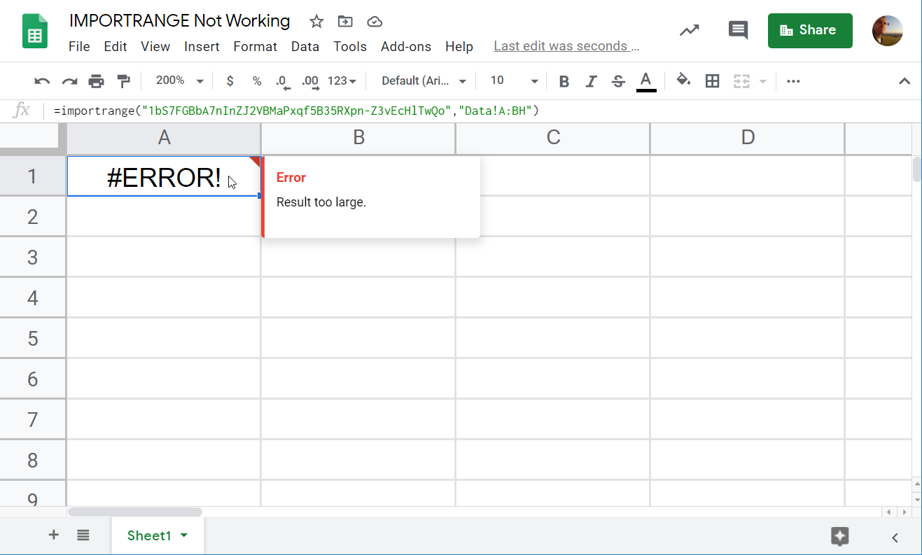 IMPORTRANGE #Error! Result too large
