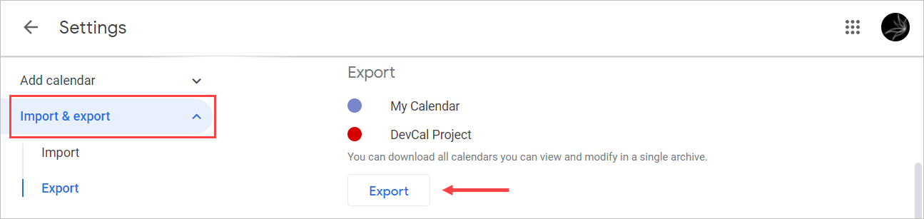 Exportar archivos ICS de todos los calendarios