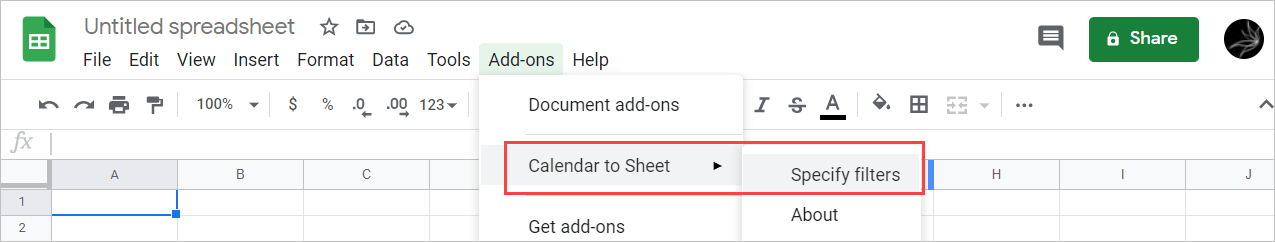 Un add-on de Google Sheets Calendar to Sheet