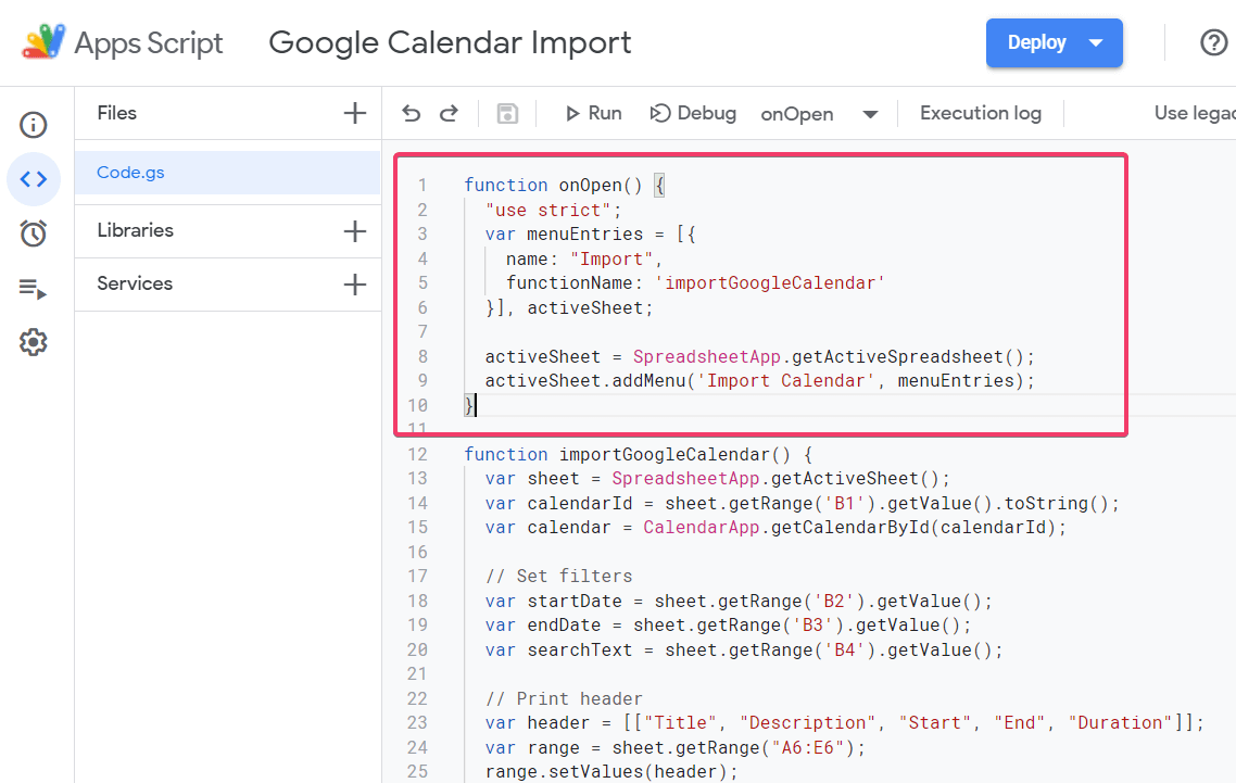 Deux fonctions dans l'Apps Script