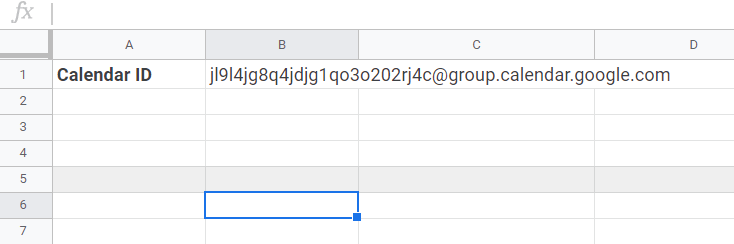 Copy-paste your Calendar ID into the B1 cell