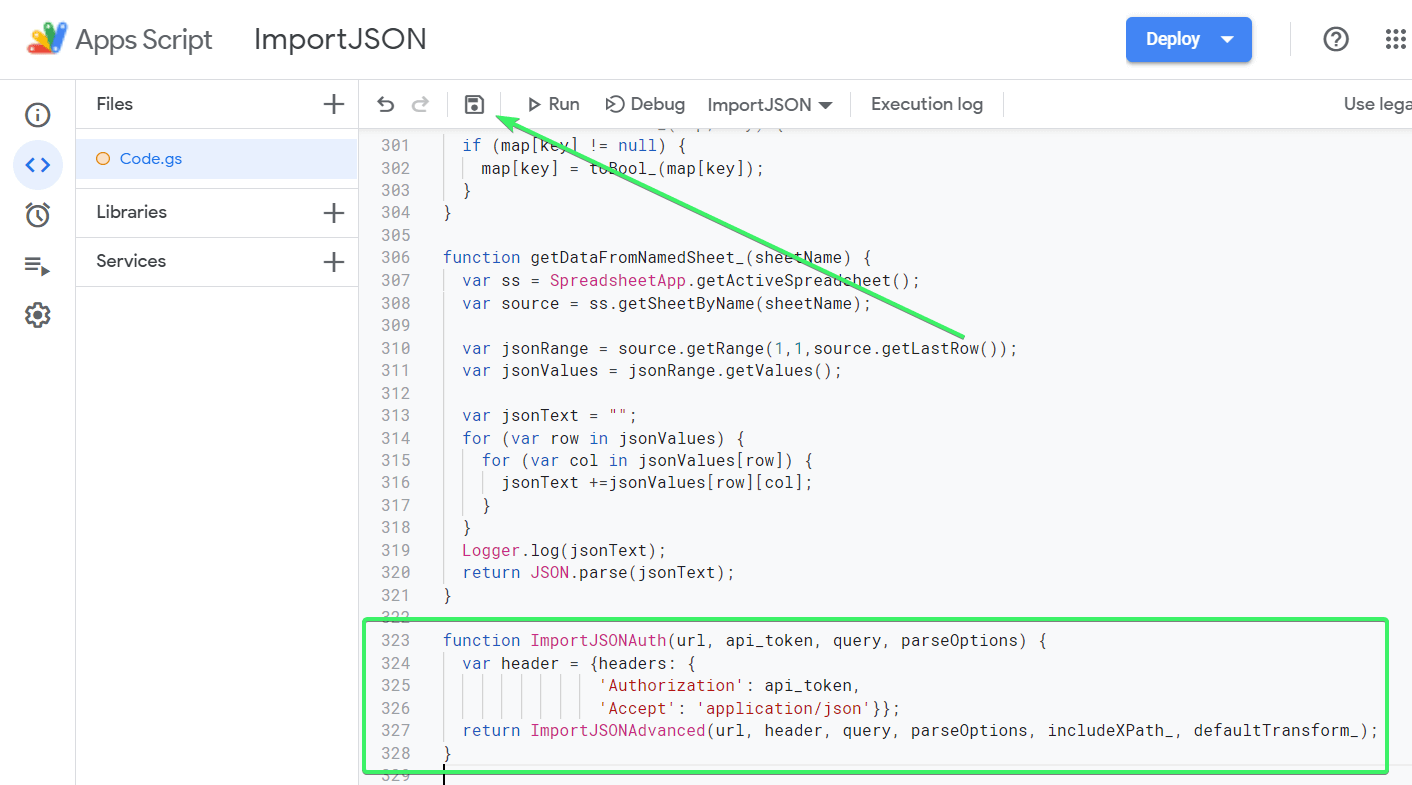 Apps Script para subir JSON a Google Sheets usando un token API