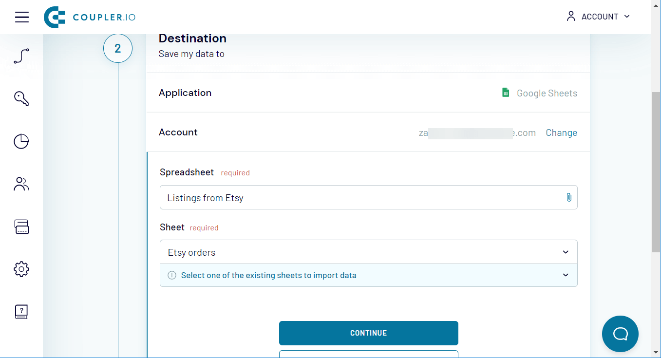 Destination parameters