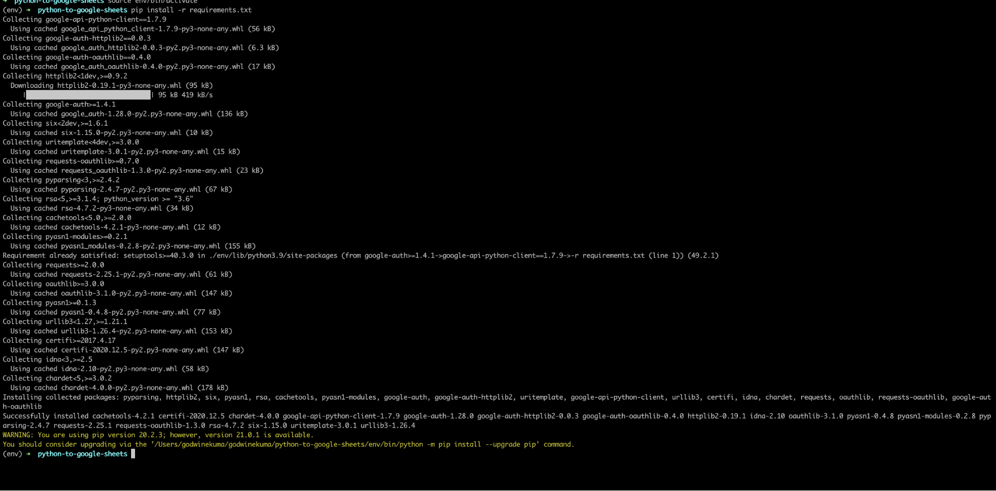 instalar las bibliotecas cliente de Google