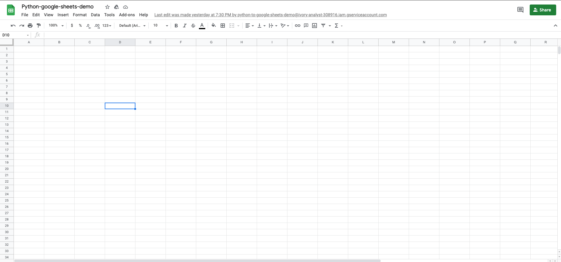 Archivo de Google Sheets creado con Python