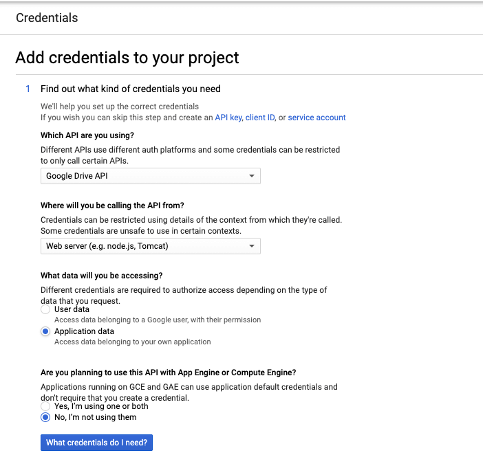 Especifica las credenciales de tu proyecto