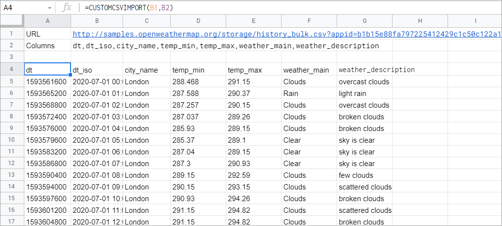 A custom Google Apps Script function for importing CSV data 