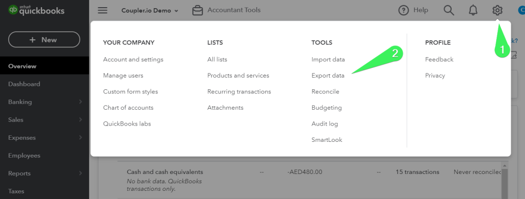 QuickBooks Export Data 