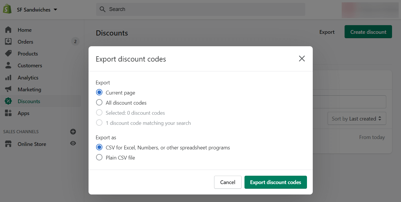 Exportar códigos de descuento de Shopify como CSV