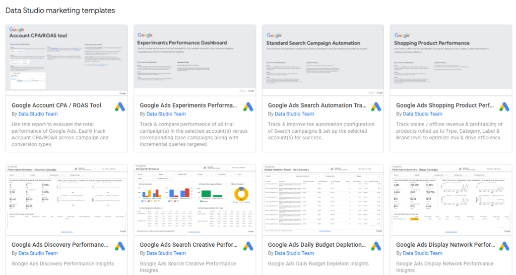 Figure 1. Data Studio template gallery