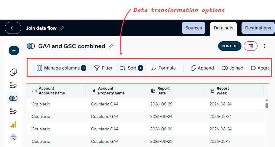 Figure 13. Coupler.io data transformation options