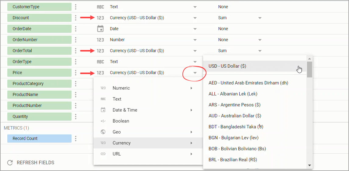 Alterar os tipos de dados dos campos