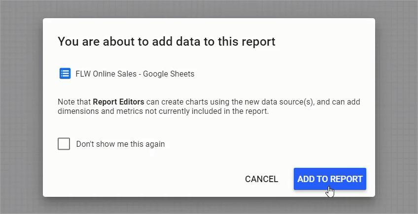 Figure 16. Adding data to the report