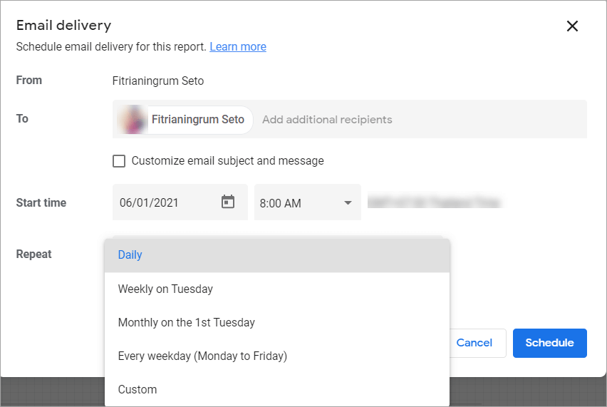 Figure 52. Schedule email delivery