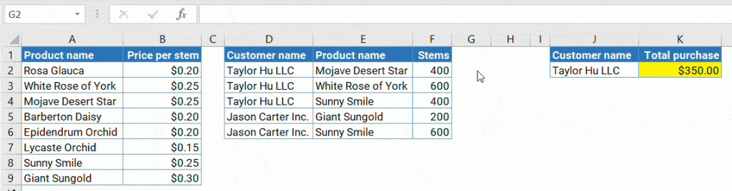 Figure 2.4.2. Excel VLOOKUP with array parameter
