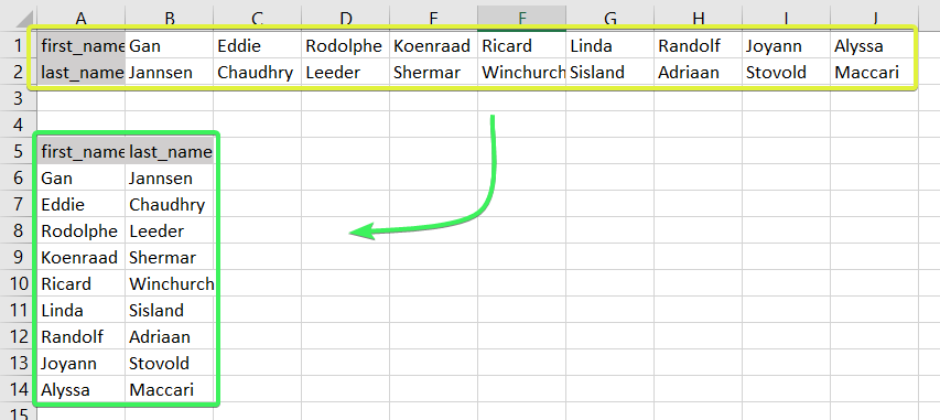 1 rows to columns in excel