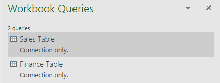 Libro de trabajo Queries box showing Table Connections