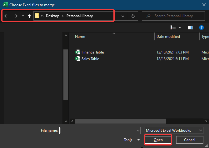 Elegir archivos para fusionar