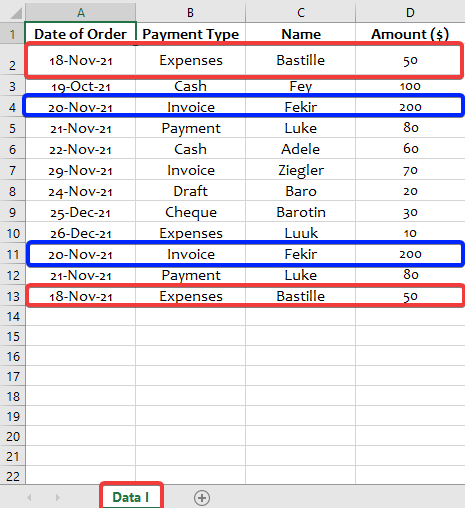 tabla con valores duplicados