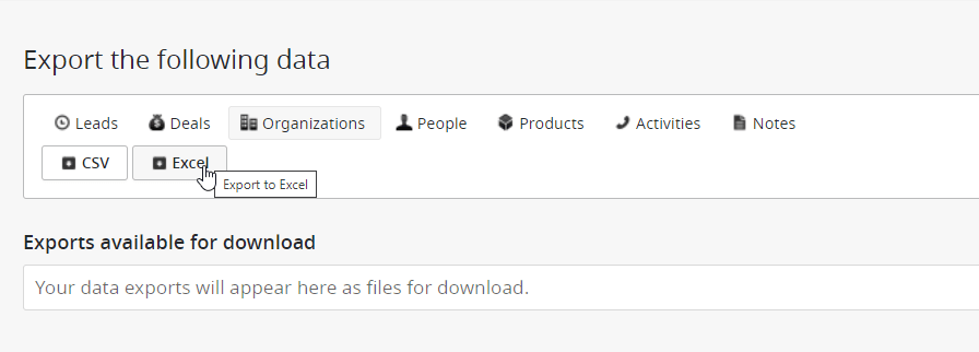 2 selecciona el formato de exportación de datos de pipedrive