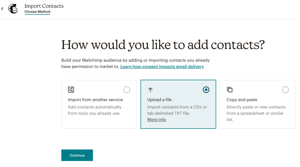 4. Mailchimp import contacts select import mode