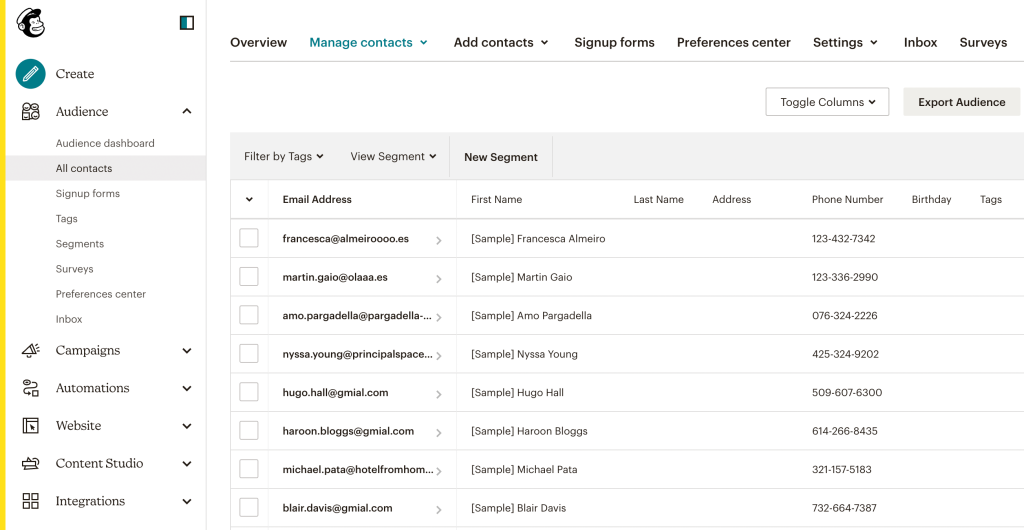 7. Mailchimp import contacts example 1