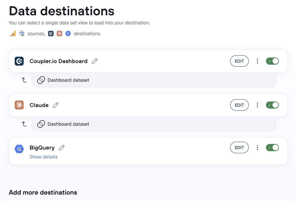 ga4 bigquery coupler multiple destinations