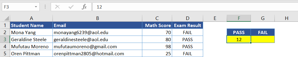 Figure 4.5. COUNTIF VBA The number of students who passed the exam