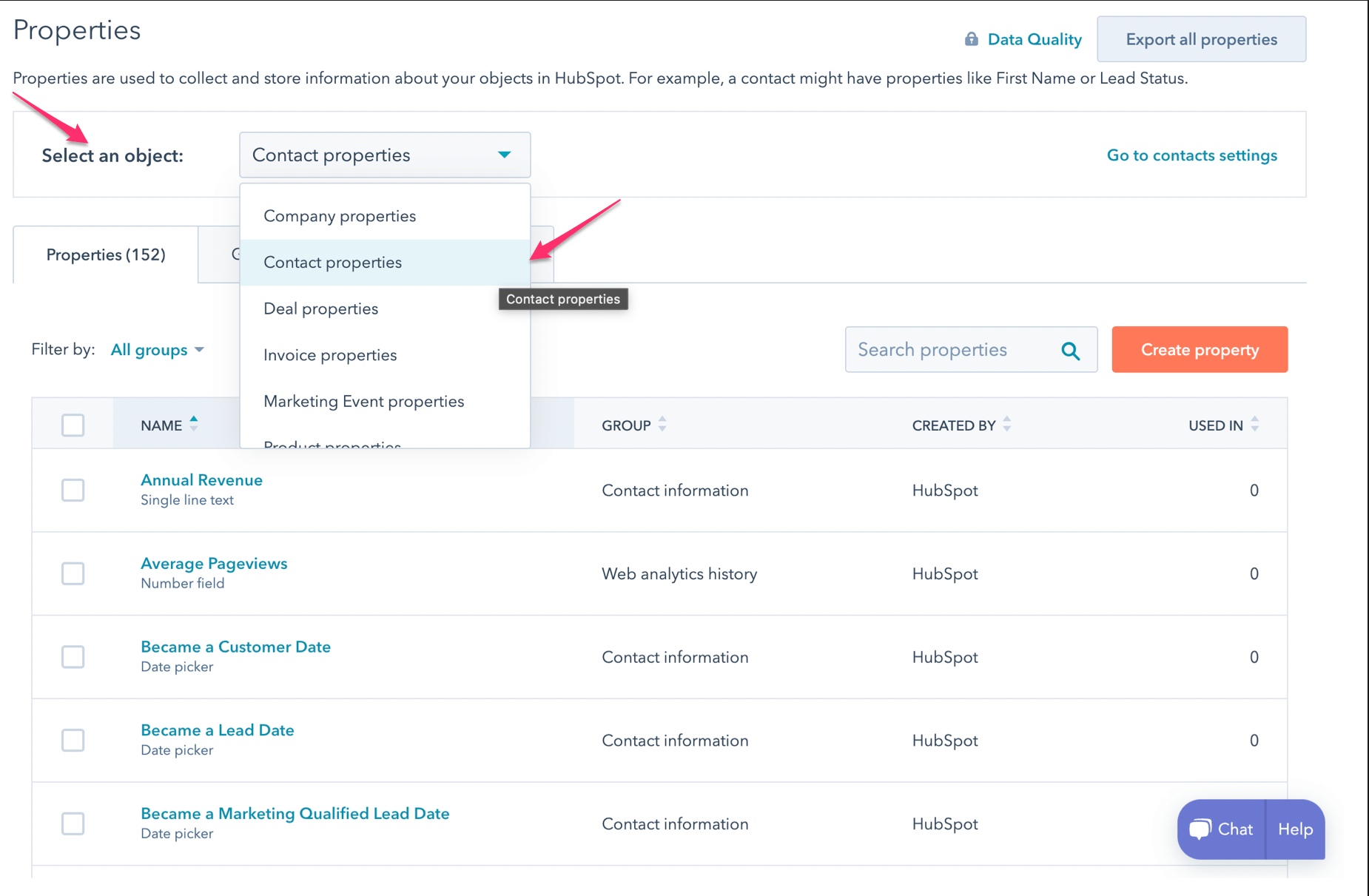 historique des propriétés des contacts HubSpot