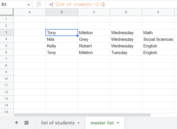 5 google sheets reference rows