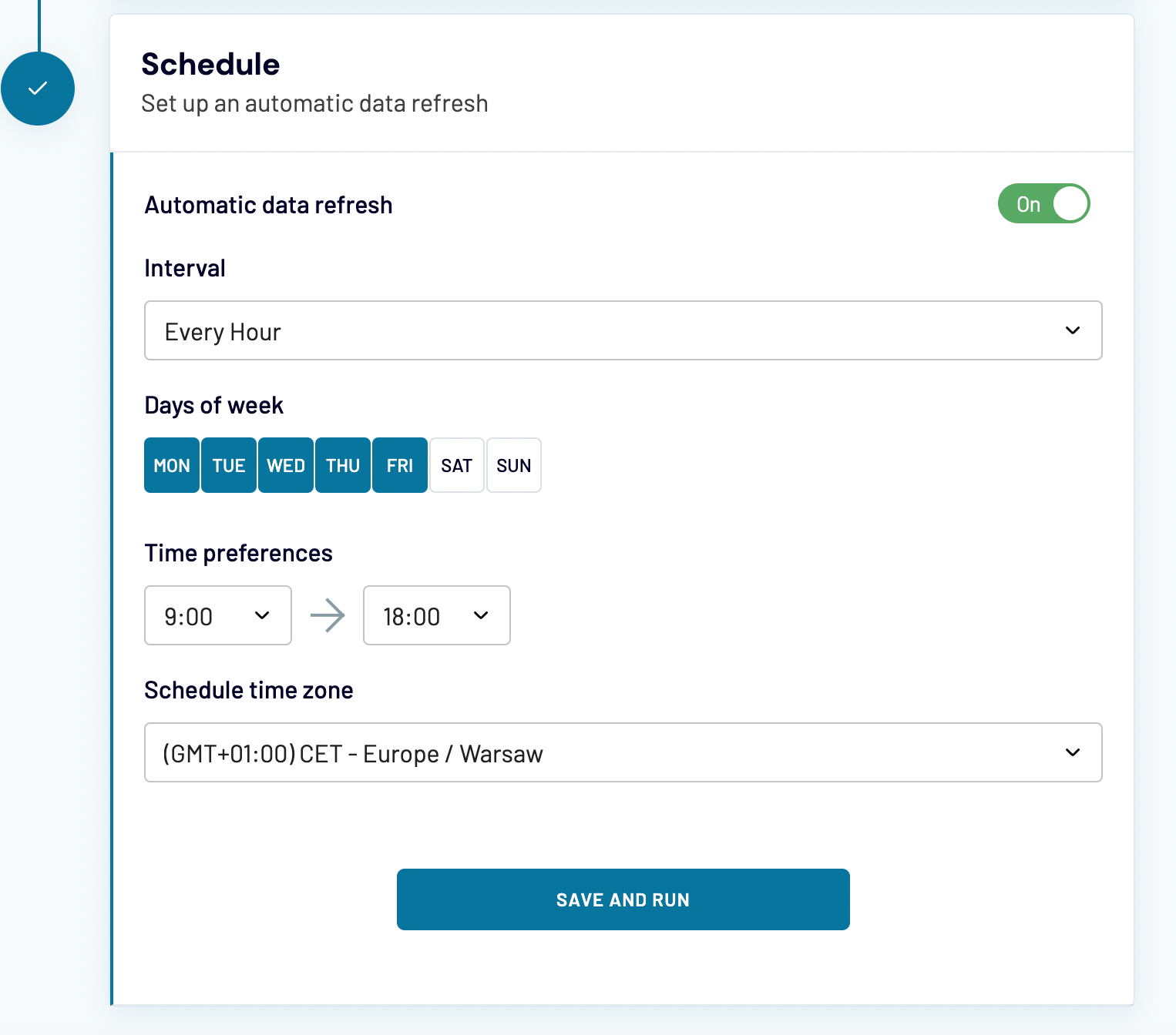 Coupler.io estableciendo un horario