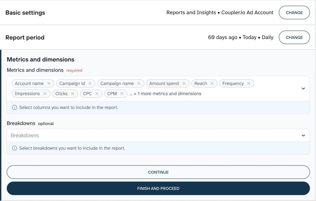 Metrics and dimensions