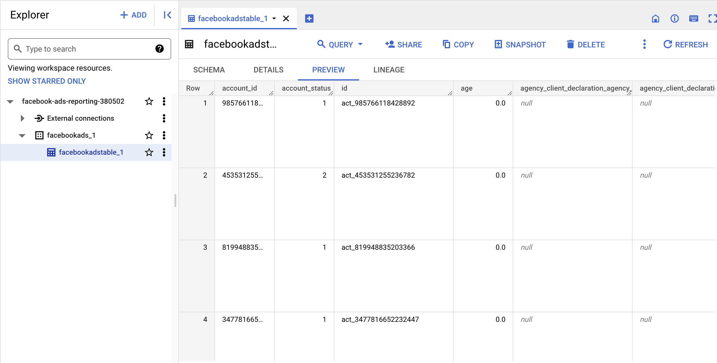 10 aperçu des données bigquery