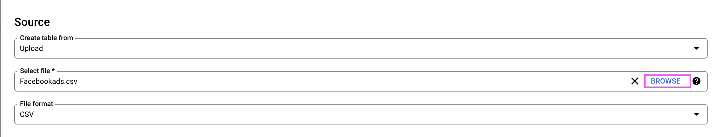 5 paramètres de source BigQuery
