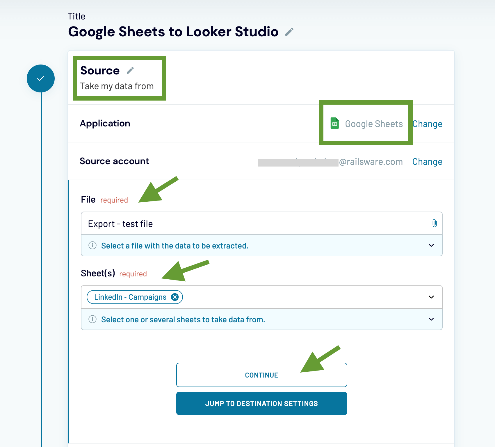 Paramètres source Google Sheets vers Looker Studio