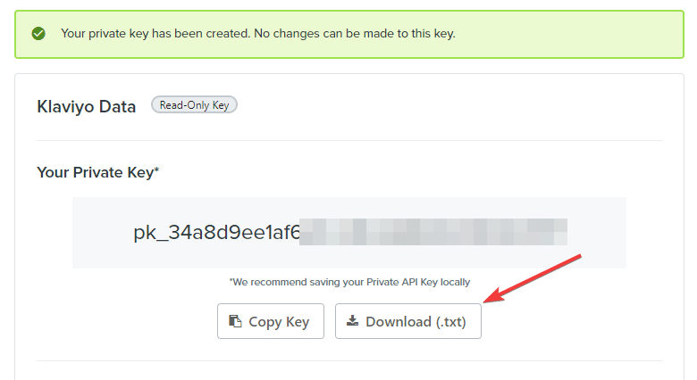 3 klaviyo api key generada