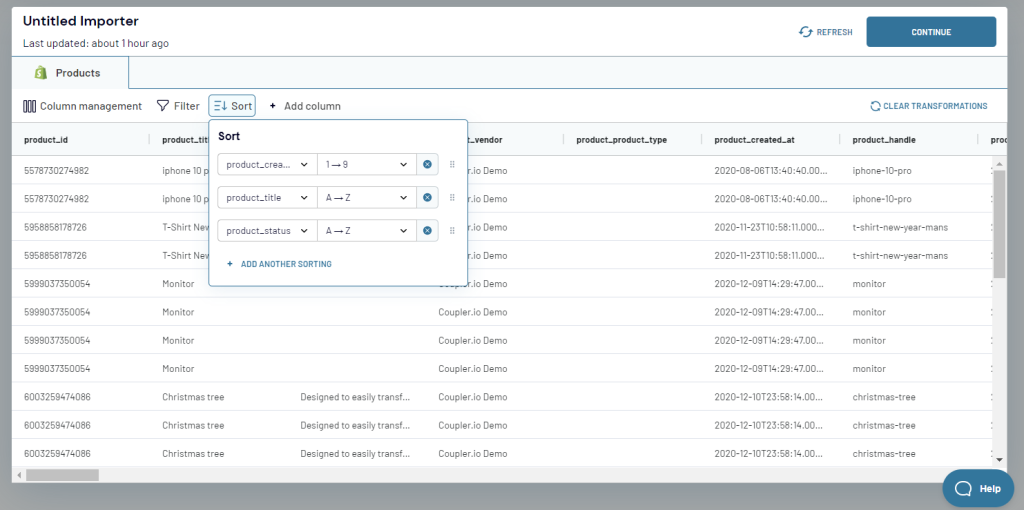 sorting coupler.io