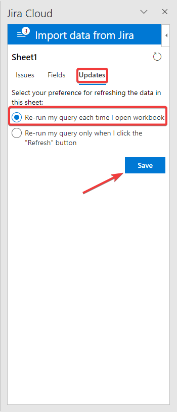 executar a importação do jira para o excel ao abrir o arquivo
