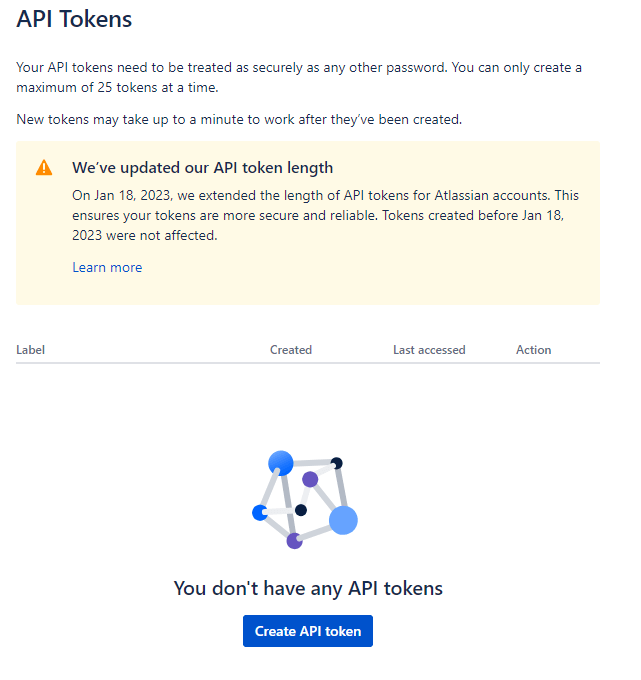 criar um novo token de API do jira