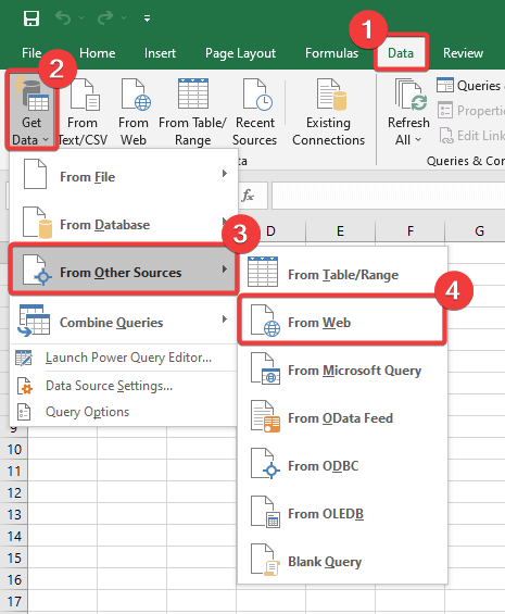 conectar-se à fonte de dados da Web no Excel