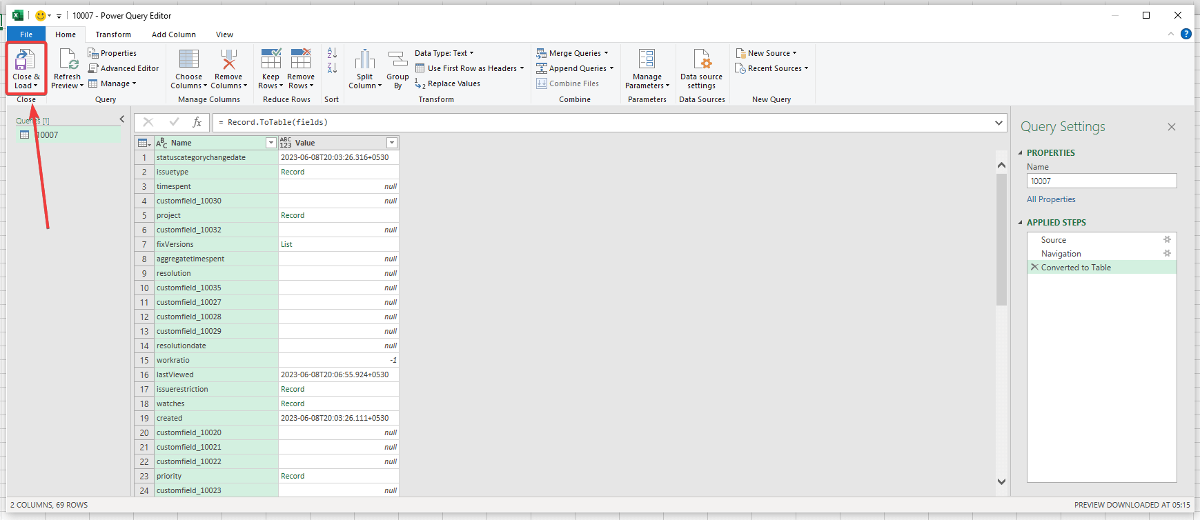 carregar dados do jira no excel