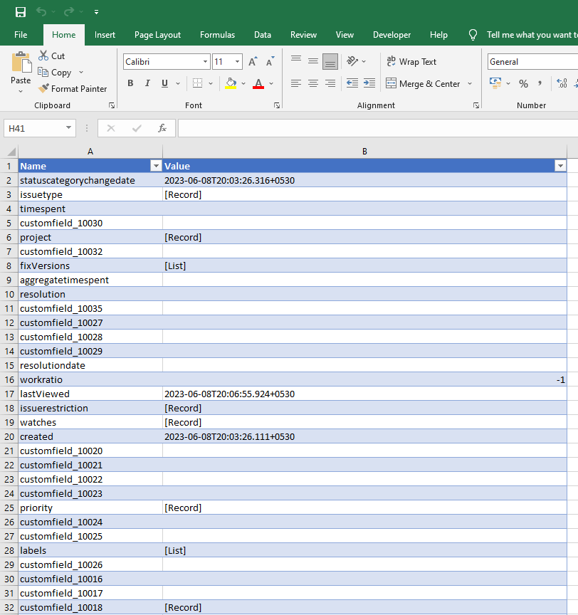 jira exportado para excel via api
