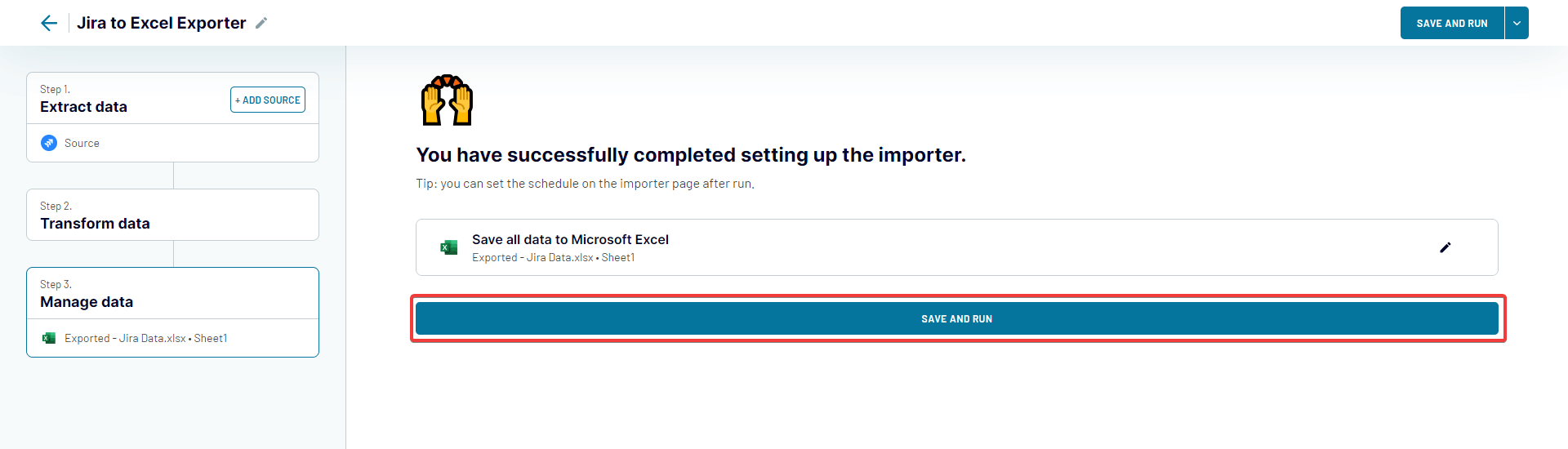 salvar e executar o importador do coupler jira para excel