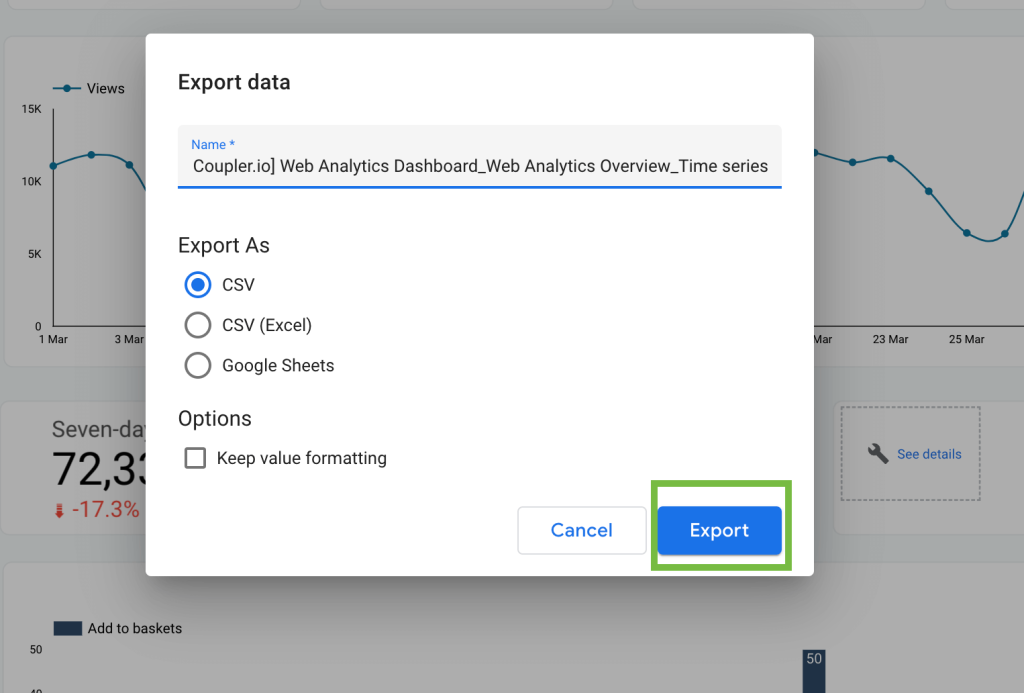 23 export csv data looker studio report