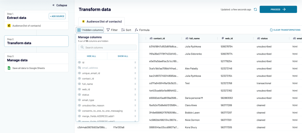 1. Mailchimp transform data