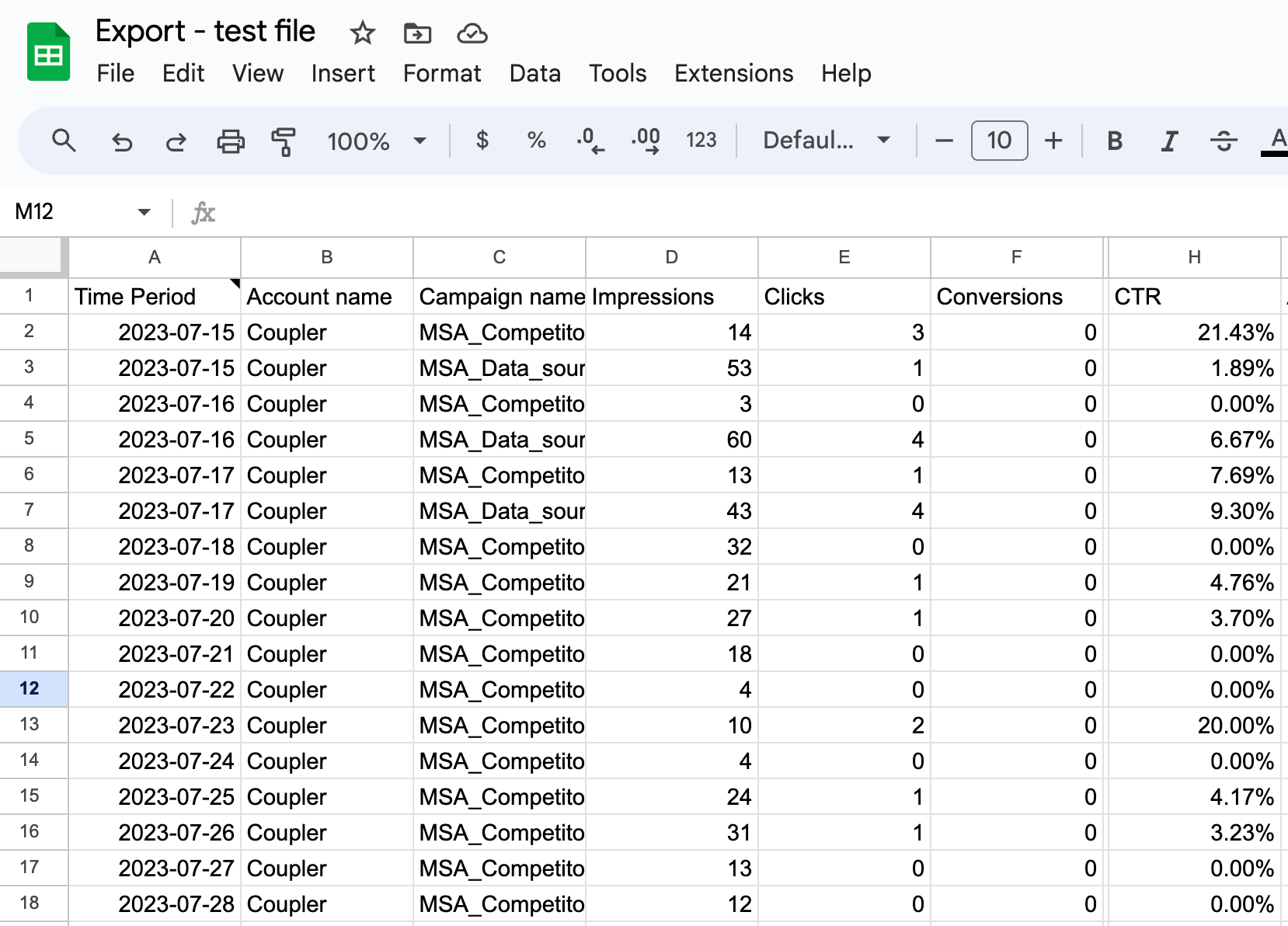 Anuncios Bing en Google Sheets