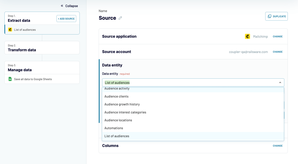 3. Mailchimp list of audiences