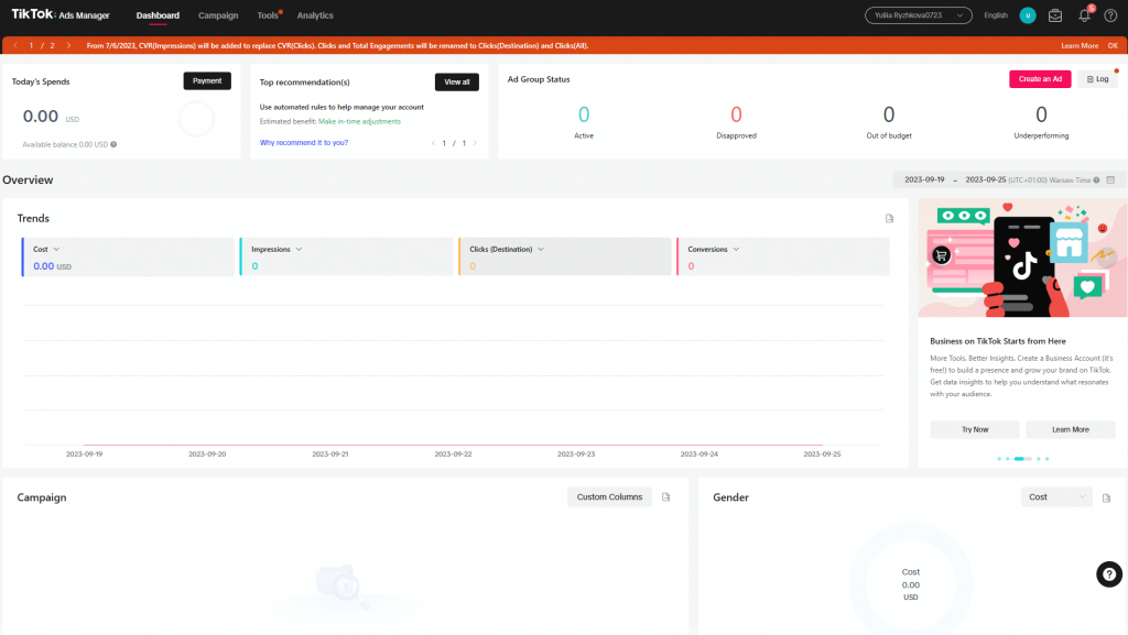 1 TT ads dashboard