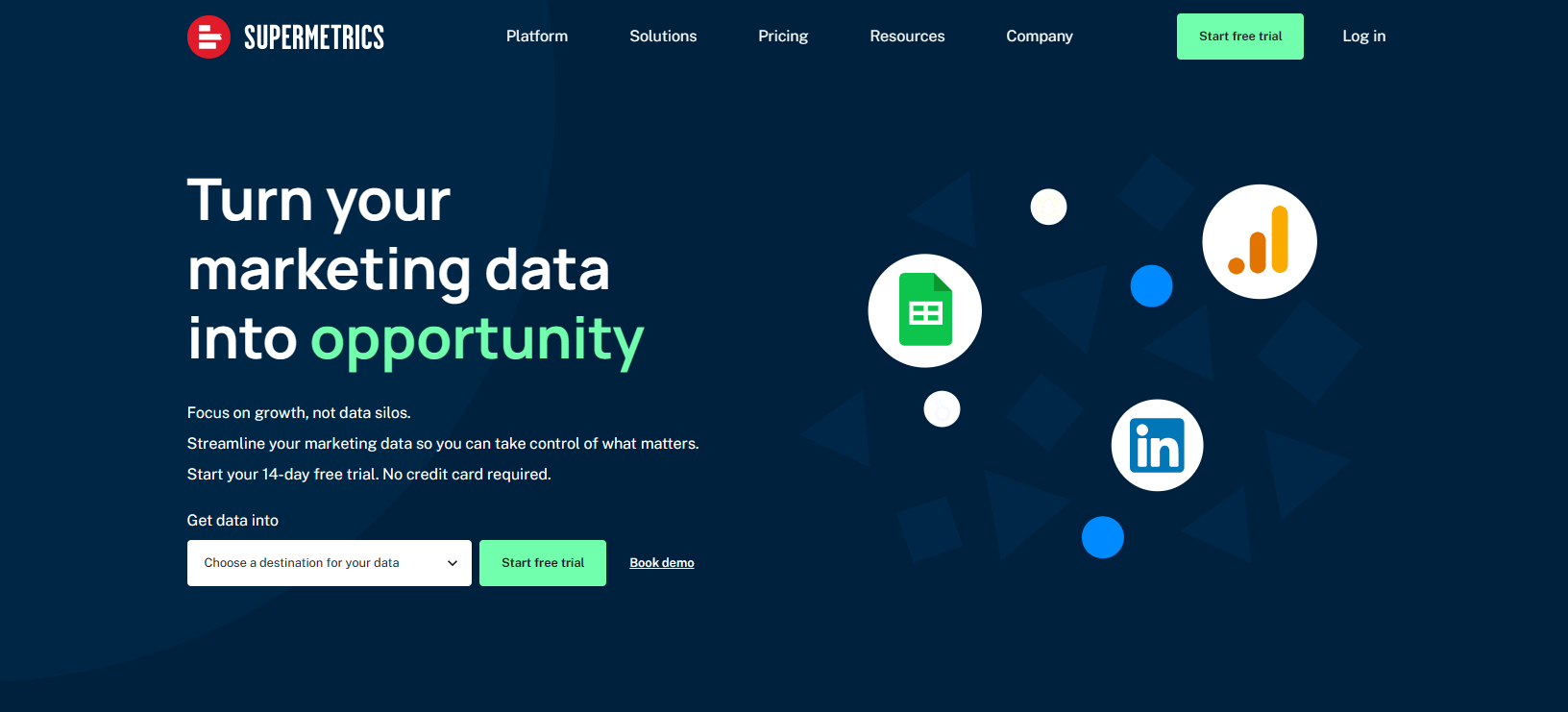 página de inicio de supermetrics